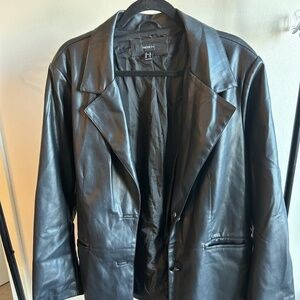 Black Faux Leather Oversized Blazer Jacket
